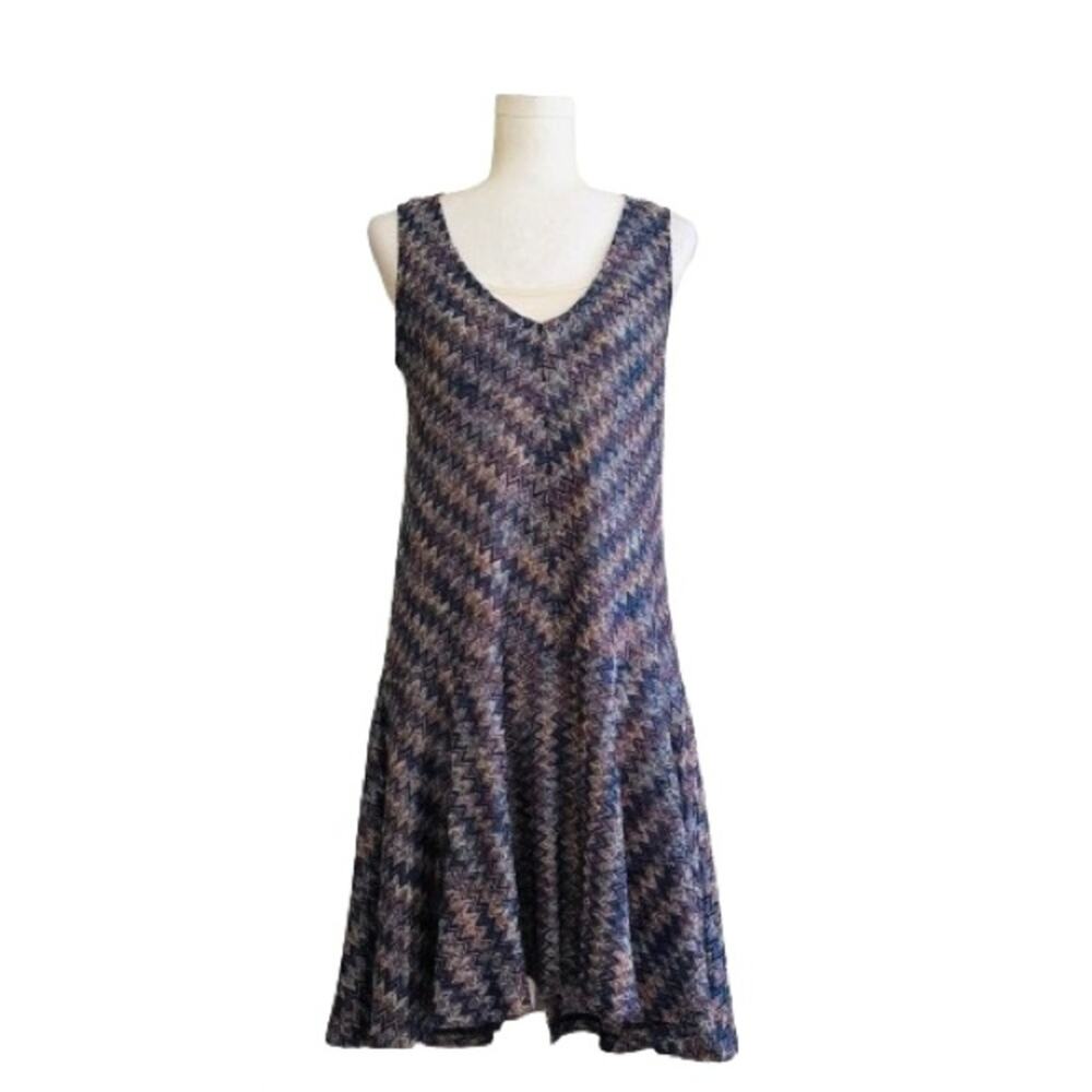 Maeve Blue Purple Chevron Knit Drop Wasit Sleeveless Slip Lined Dress Size XS
